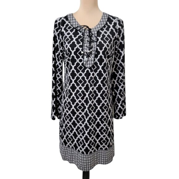 INC International Concepts Size M Black & White Mosaic Sheath Dress, EUC - Picture 1 of 11